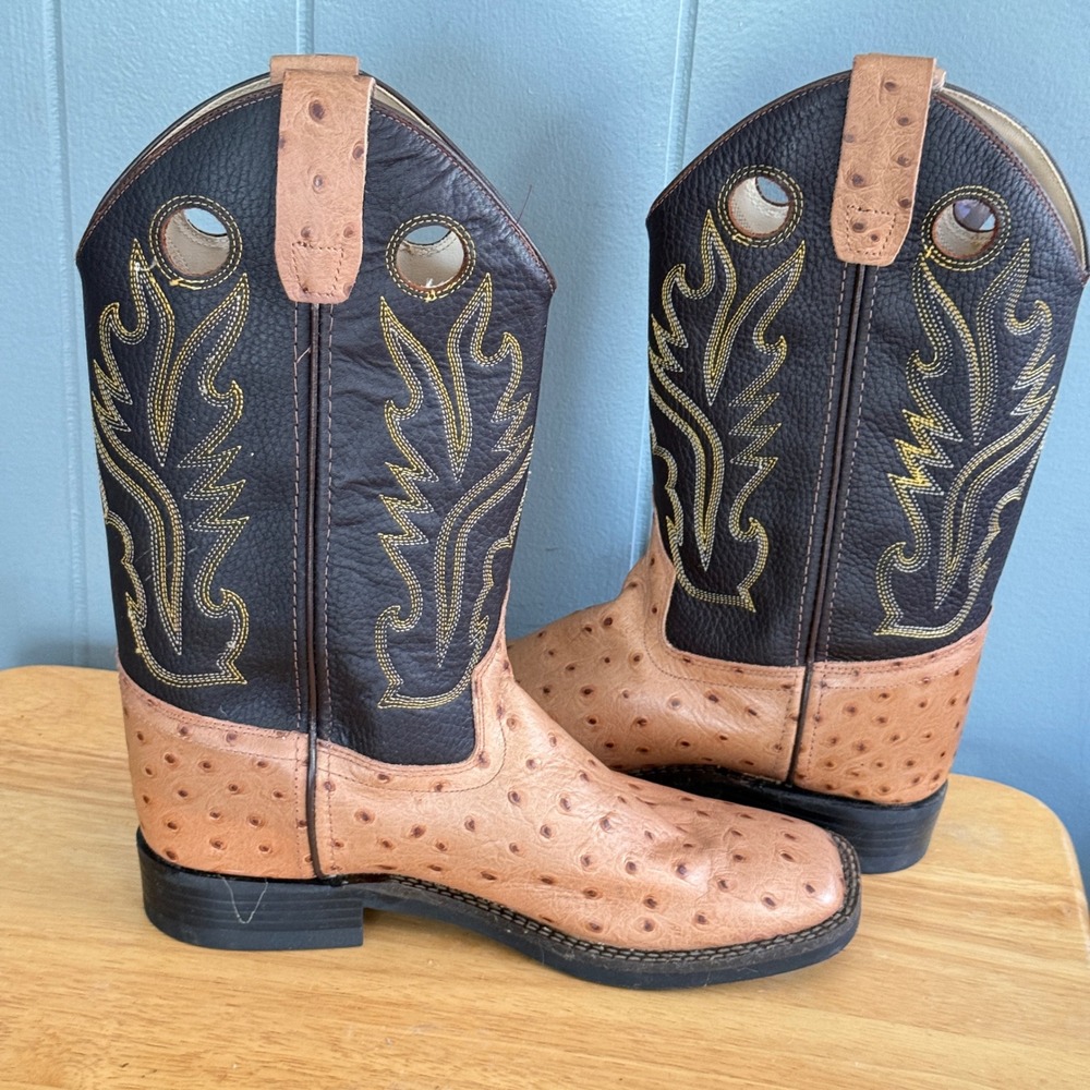 Old West Women's 6D Ostrich Print Western Cowboy Boots Square Toe NEW Imperfect - Picture 7 of 8